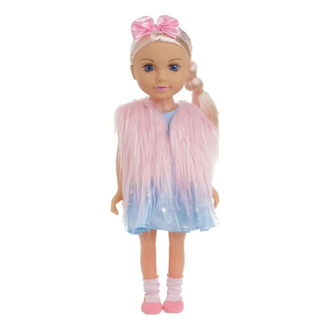 Fashion Girl baba rózsaszín műszőrme mellénnyel és hajfonattal - 45cm