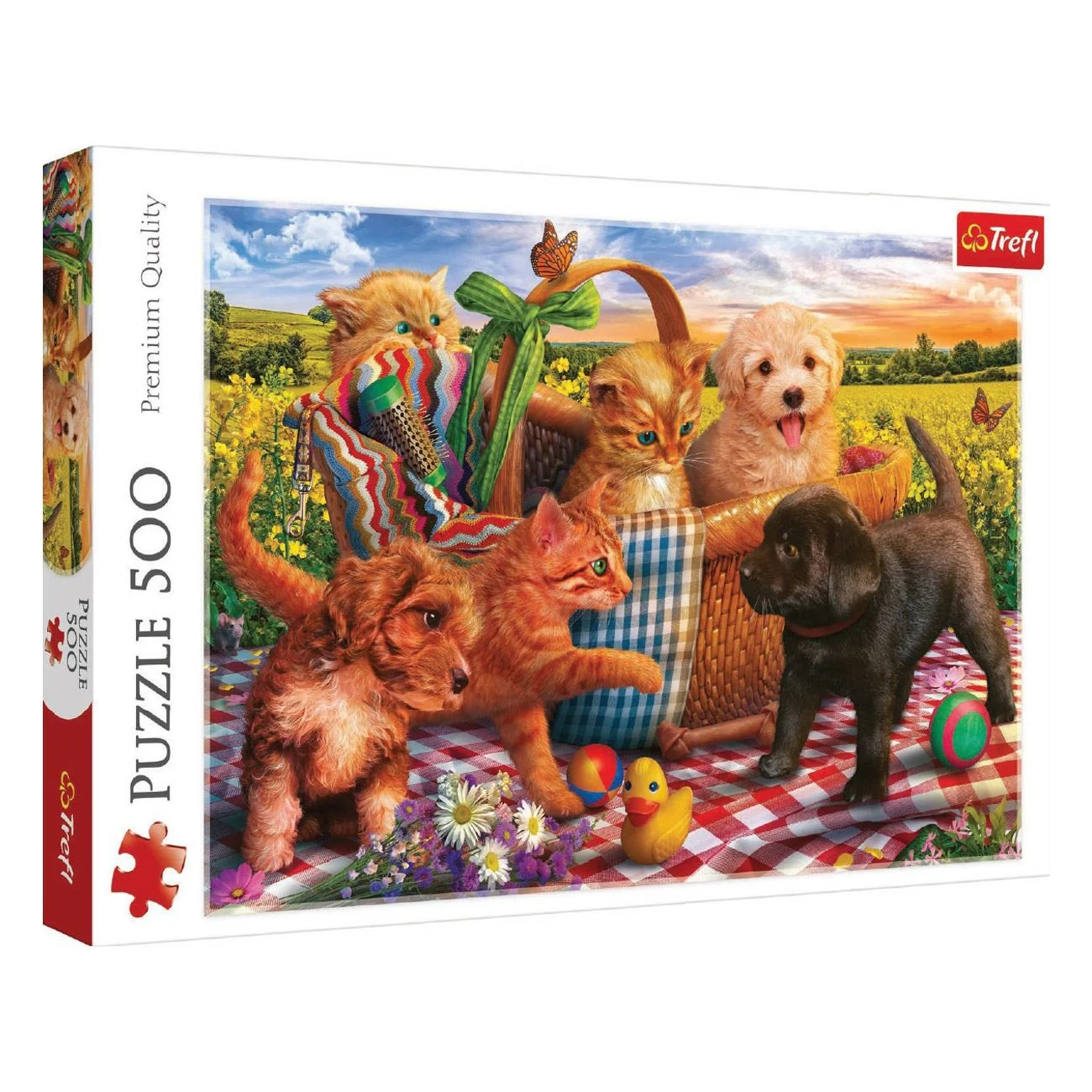 Puzzle kutyák macskák piknik kosár (500 db) - Trefl